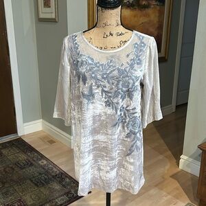 Sundance Gray/Blue Embroidered Crush Velvet Top Size Small.